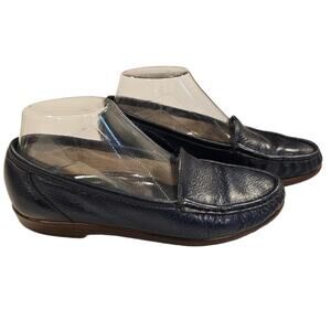 SAS Simplify Everyday Leather Moccasin Loafers 7.5 Medium Navy Blue